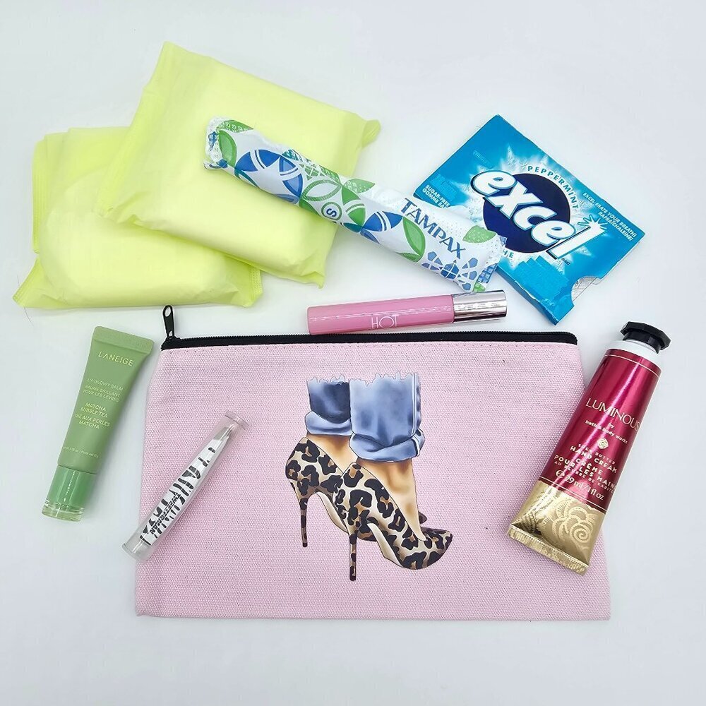 Canvas Toiletry/Makeup Bag, Feminine Pouch, Travel Bag, Money Bag, Pencil Case.